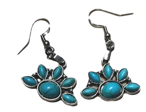 BL014 Half Flower Turquoise Earrings