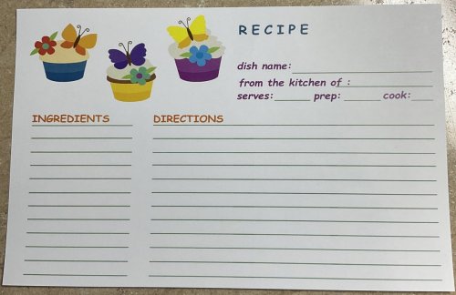 RC001 Butterfly &amp; Cupcake Personalized Recipe Cards set of 20